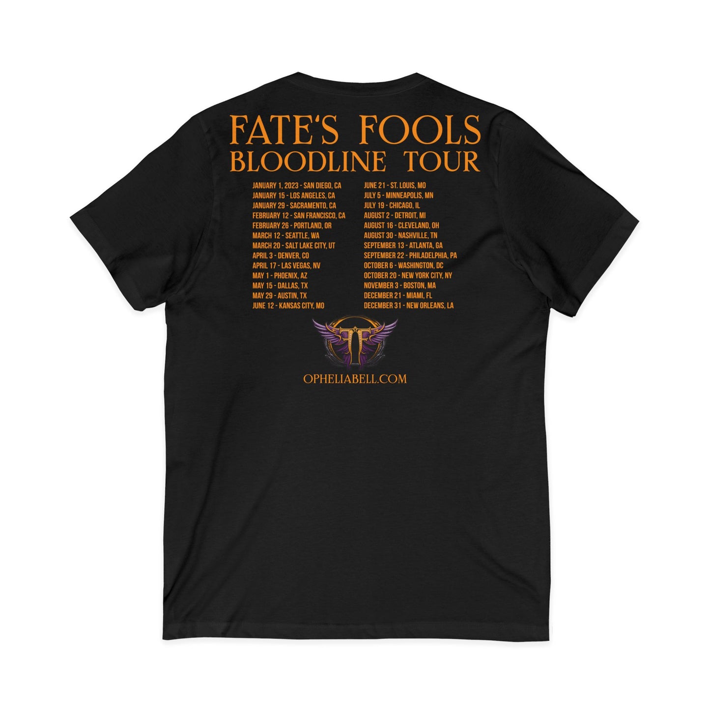 Fate’s Fools Tour V-Neck Tee – Band Logo & Dates Concert Shirt