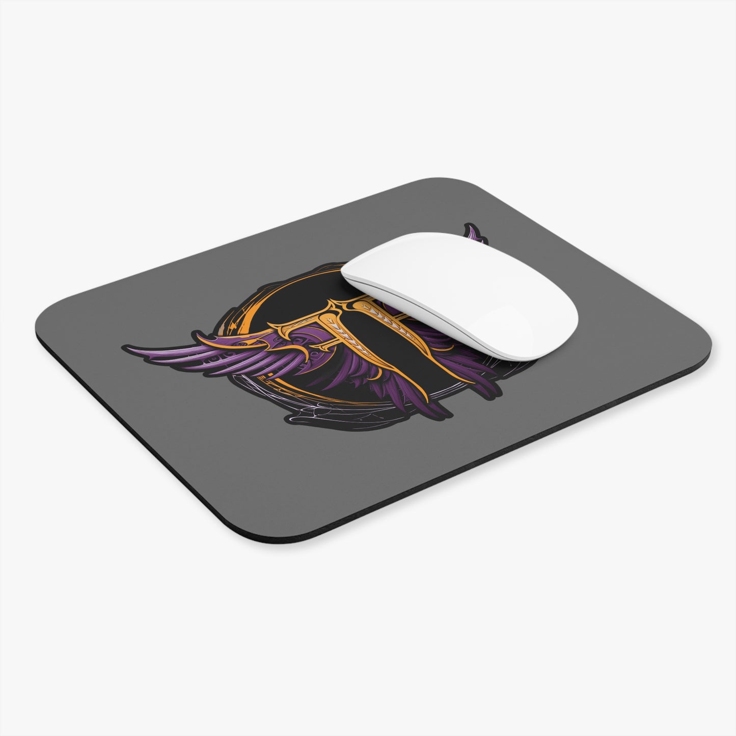 Winged Letter T Mouse Pad — Gothic Purple Emblem Gaming Desk Mat