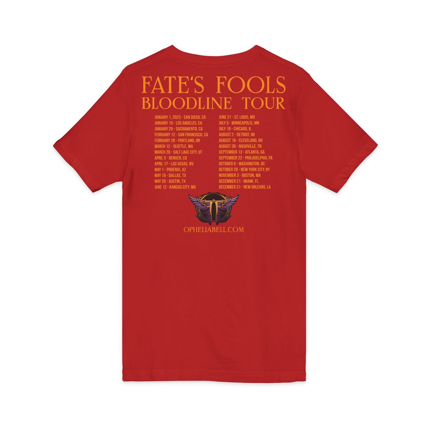 Fate’s Fools Tour V-Neck Tee – Band Logo & Dates Concert Shirt