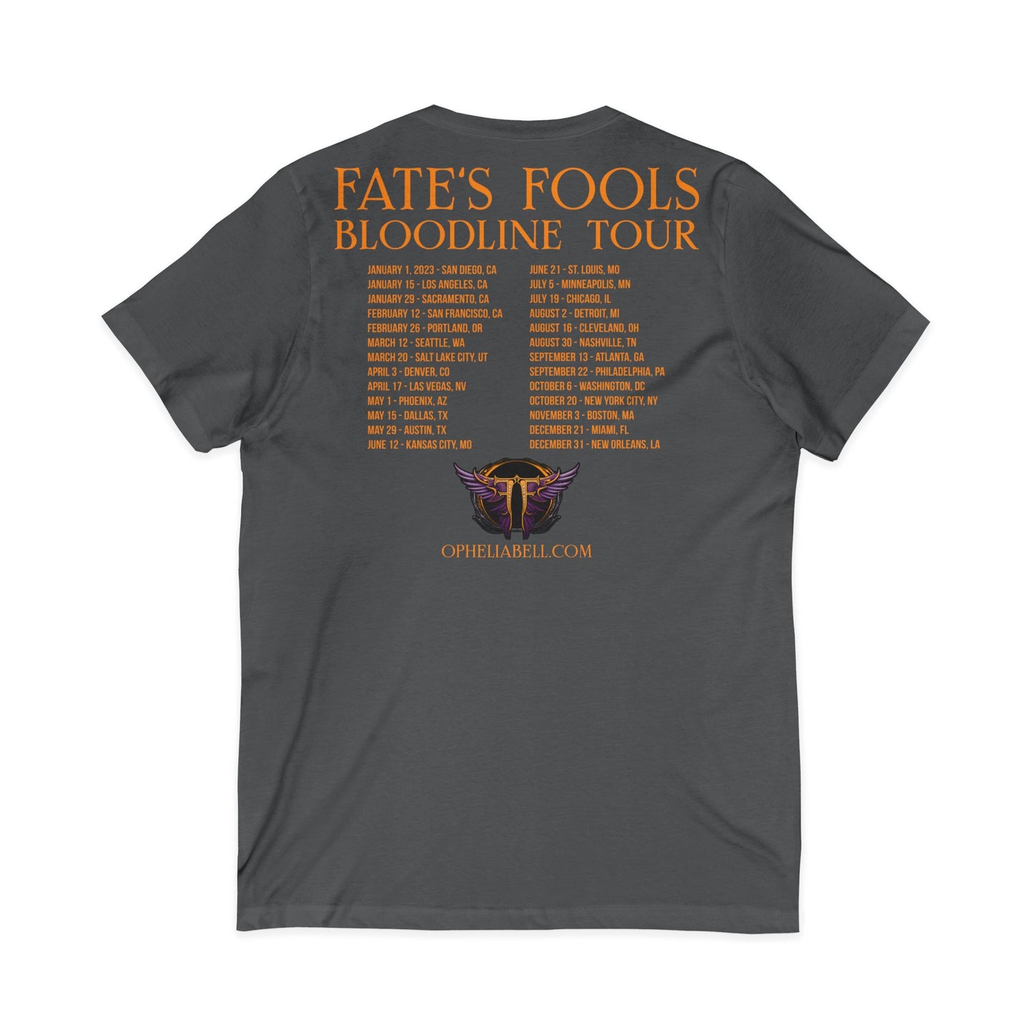 Fate’s Fools Tour V-Neck Tee – Band Logo & Dates Concert Shirt
