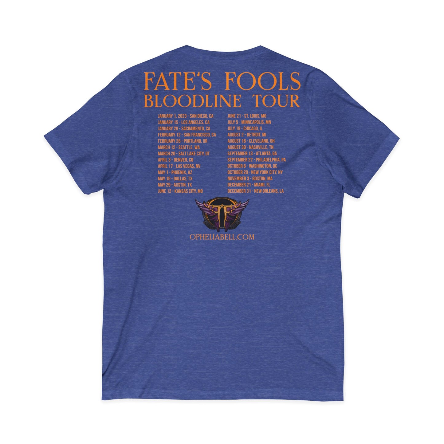 Fate’s Fools Tour V-Neck Tee – Band Logo & Dates Concert Shirt