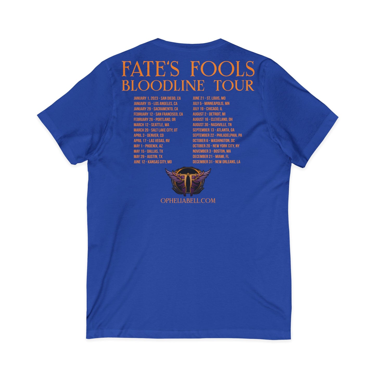 Fate’s Fools Tour V-Neck Tee – Band Logo & Dates Concert Shirt