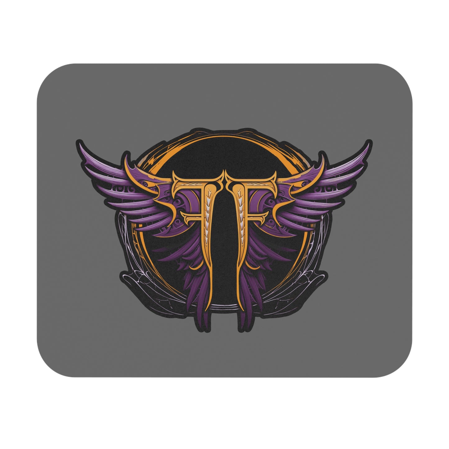 Winged Letter T Mouse Pad — Gothic Purple Emblem Gaming Desk Mat