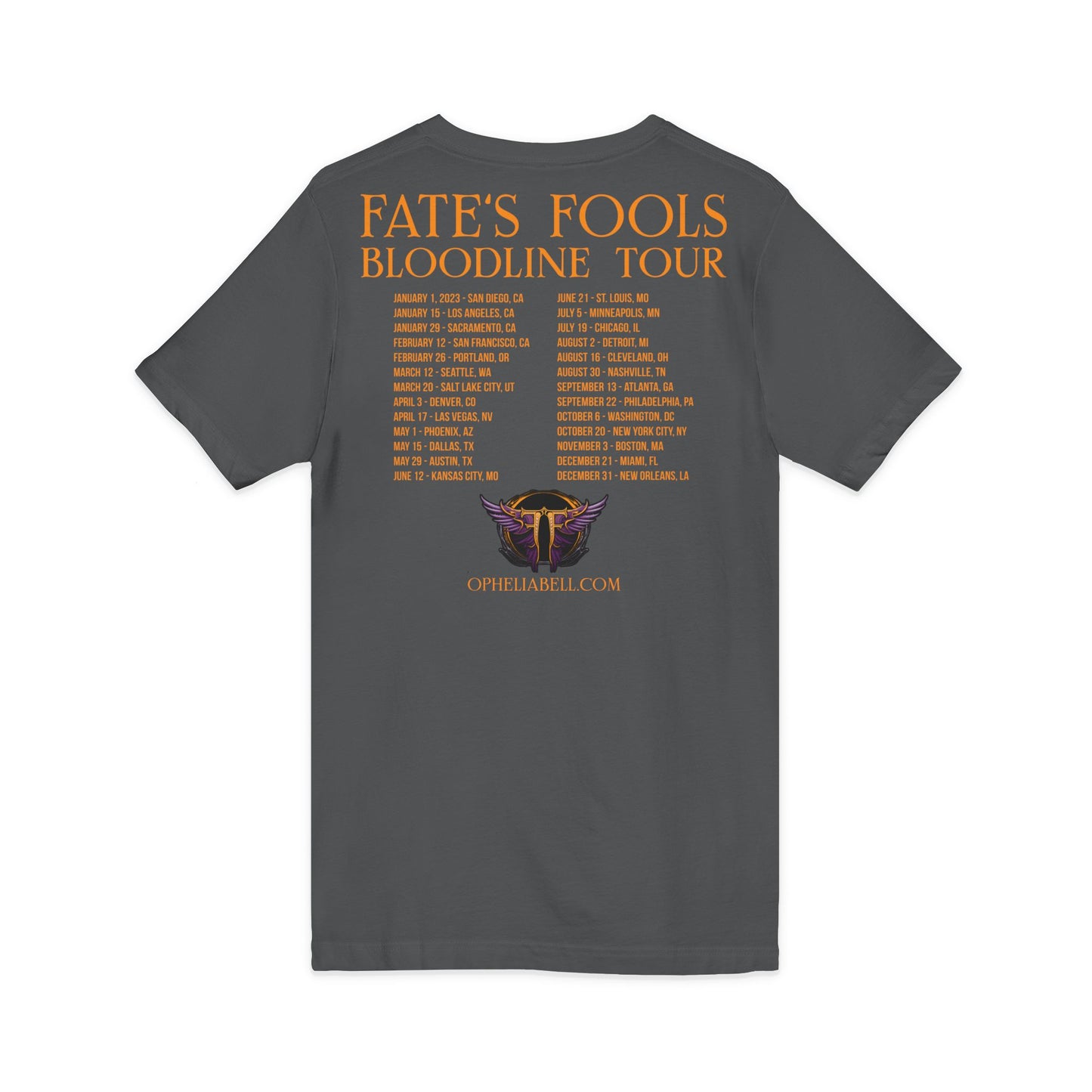 Fate’s Fools Tour V-Neck Tee – Band Logo & Dates Concert Shirt