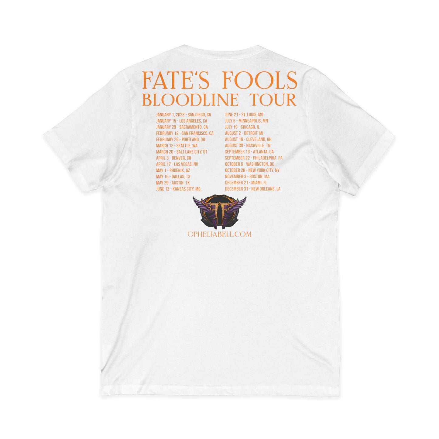 Fate’s Fools Tour V-Neck Tee – Band Logo & Dates Concert Shirt