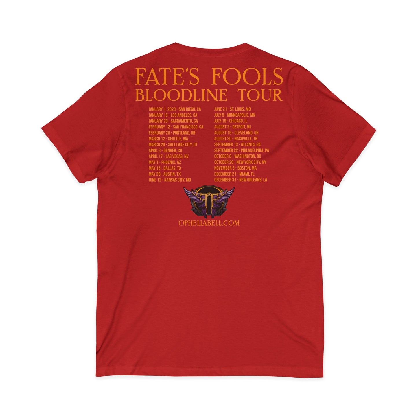 Fate’s Fools Tour V-Neck Tee – Band Logo & Dates Concert Shirt