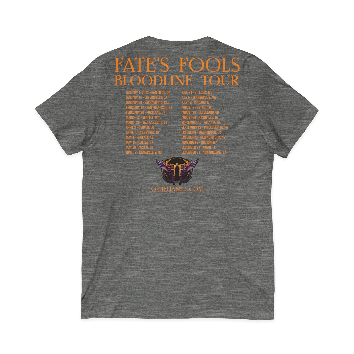 Fate’s Fools Tour V-Neck Tee – Band Logo & Dates Concert Shirt