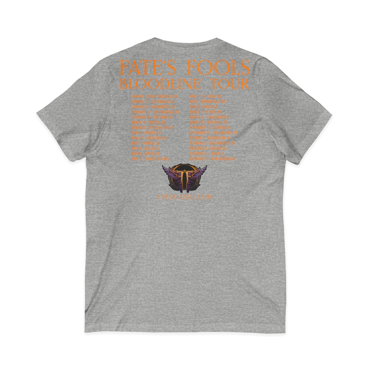 Fate’s Fools Tour V-Neck Tee – Band Logo & Dates Concert Shirt