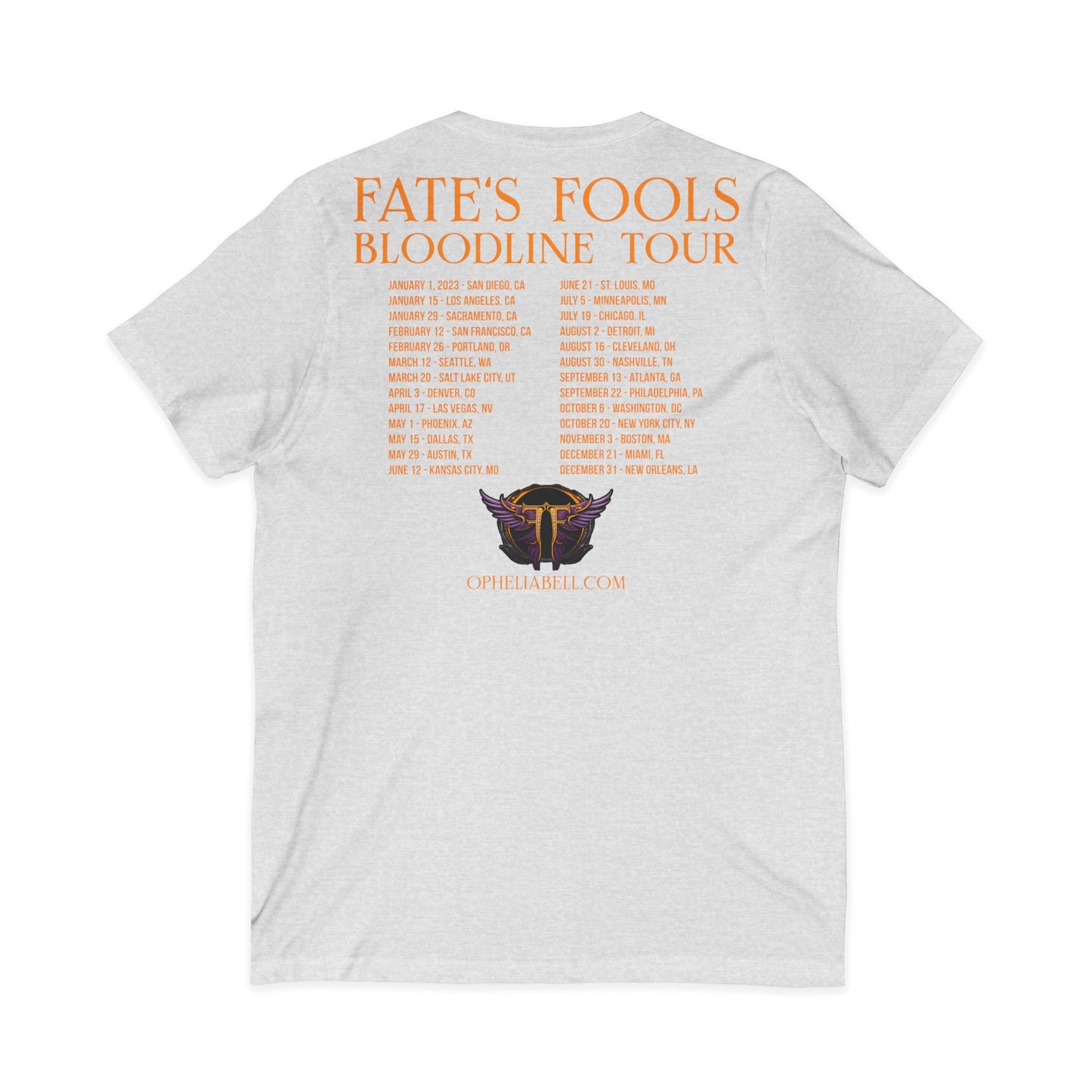 Fate’s Fools Tour V-Neck Tee – Band Logo & Dates Concert Shirt