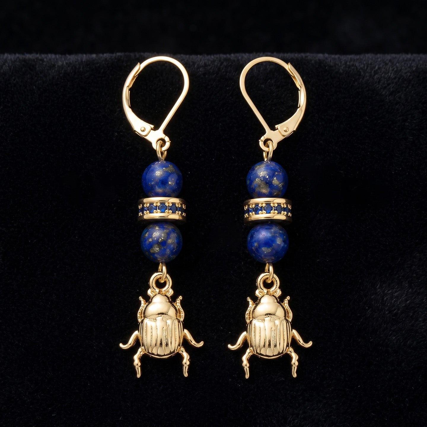 Dragon Betrayed 10th Anniversary — Lapis Scarab Earrings, handmade by Ophelia Bell