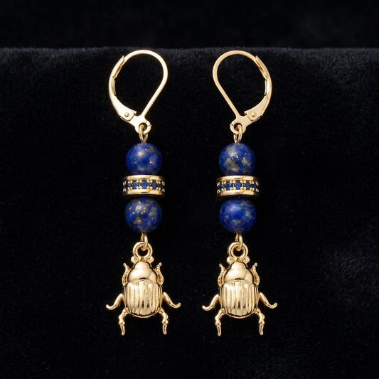 Dragon Betrayed 10th Anniversary — Lapis Scarab Earrings, handmade by Ophelia Bell
