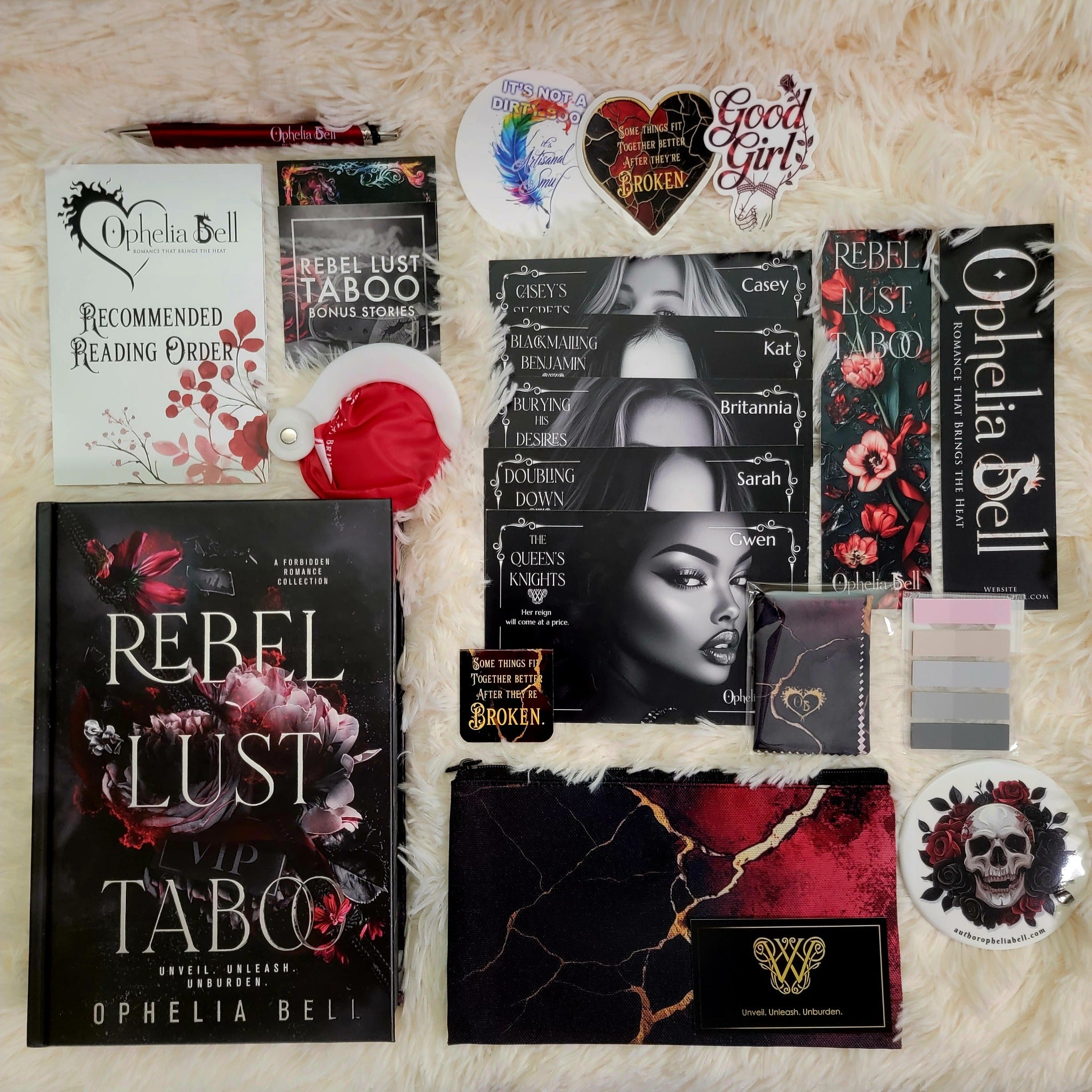 Rebel Lust Taboo Signed Discreet Hardcover Omnibus with included stickers, character cards, and bookmarks
